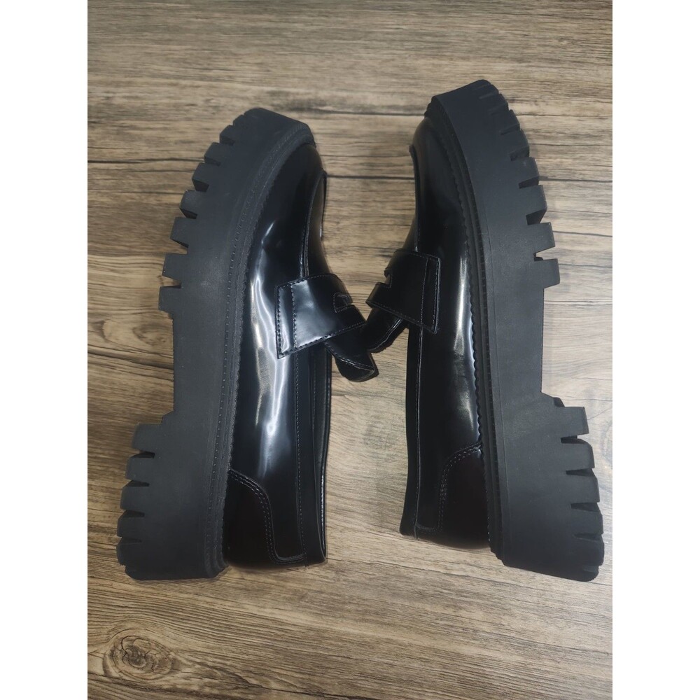Crown Vintage Women's Black Chunky Lug Sole Platform Penny Loafer US Sz 9.5 Med - Picture 3 of 13